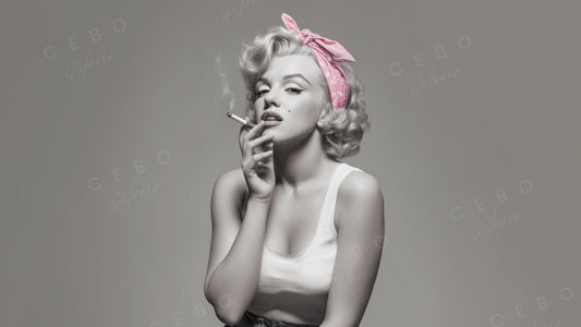 Portrait de Marilyn Monroe avec bandana rose et cigarette – affiche artistique moderne signée CEBO Galerie